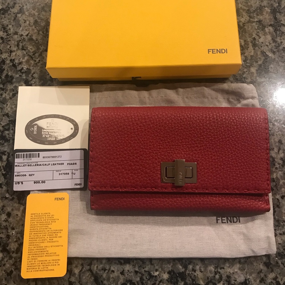 Fendi Selleria Peekaboo Wallet in Red EUC